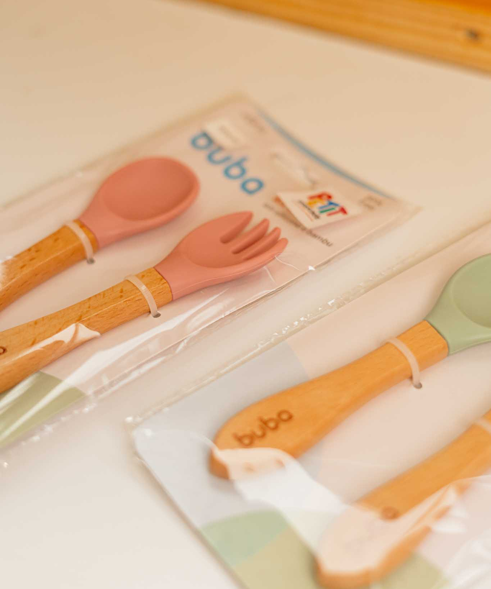 Kit Talheres Silicone e Bambu